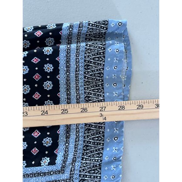 J Jill Women's Size XL Blue Printed 3/4 Sleeve Collarless Button Up Shirt Blouse - Picture 7 of 10